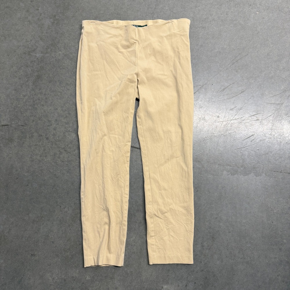 Lauren Ralph Lauren Tan Khaki Slim Ankle Pants Side Zip Stretch Size 12